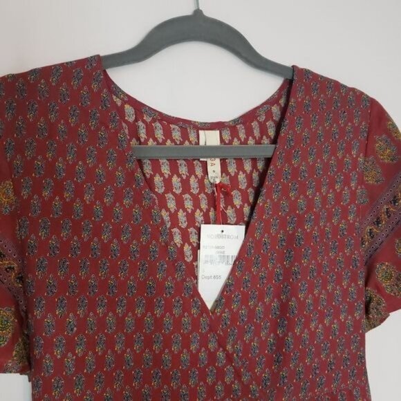 NWT Raga Avah Floral Faux Wrap Mini Dress In Wine Size Small - Picture 6 of 9